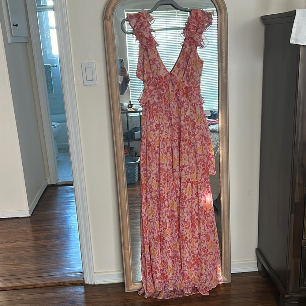 Aqua floral print maxi dress
